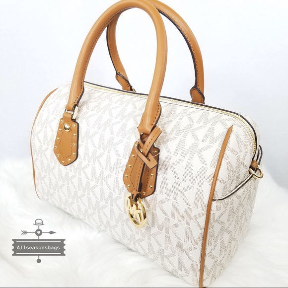 NWT Michael Kors Aria Medium Satchel Vanilla Acorn - Picture 5 of 8
